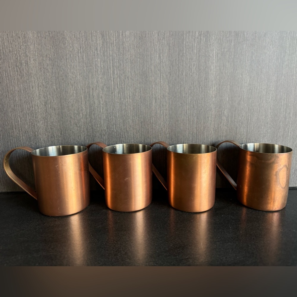 Four Brushed Copper Half Heart Handle Moscow Mule Mugs